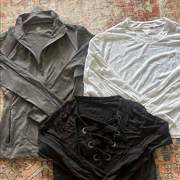 ALO Yoga Tops - 3 pieces- ALO jacket, mesh crop pullover, and front lacing crop top, size small